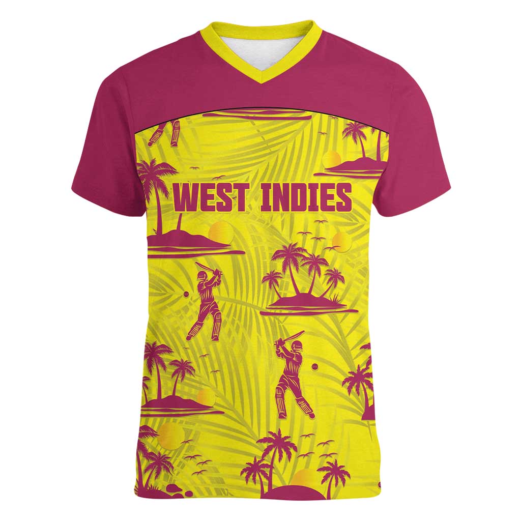 West Indies Cricket Custom Women V-Neck T-Shirt Windies Palm Tree Tropical Style - Wonder Print Shop