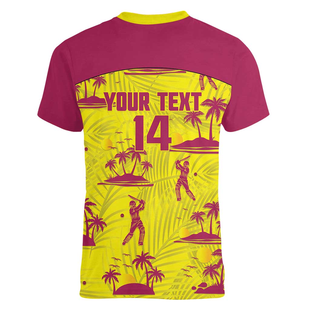 West Indies Cricket Custom Women V-Neck T-Shirt Windies Palm Tree Tropical Style - Wonder Print Shop