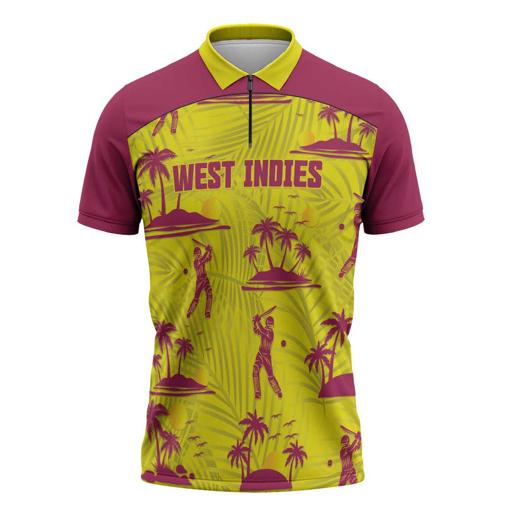 West Indies Cricket Custom Zipper Polo Shirt Windies Palm Tree Tropical Style - Wonder Print Shop
