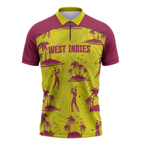 West Indies Cricket Custom Zipper Polo Shirt Windies Palm Tree Tropical Style - Wonder Print Shop