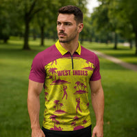 West Indies Cricket Custom Zipper Polo Shirt Windies Palm Tree Tropical Style - Wonder Print Shop
