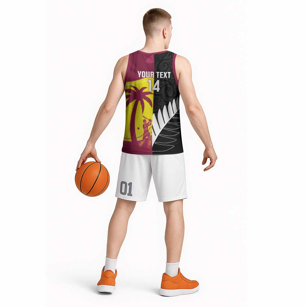 New Zealand and West Indies Cricket Custom Basketball Jersey Black Cap Windies Together - Wonder Print Shop