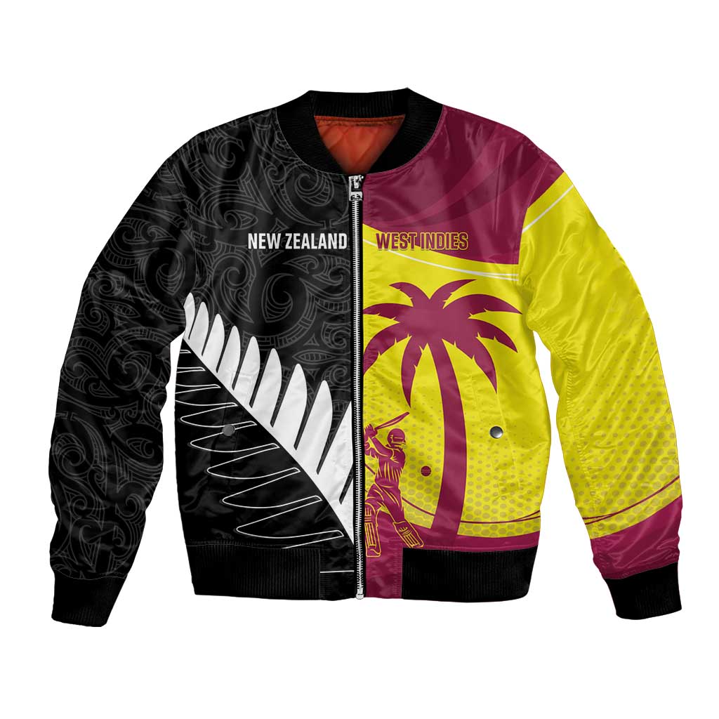 New Zealand and West Indies Cricket Custom Bomber Jacket Black Cap Windies Together - Wonder Print Shop