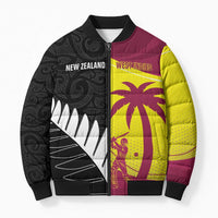 New Zealand and West Indies Cricket Custom Bomber Puffer Jacket Black Cap Windies Together - Wonder Print Shop