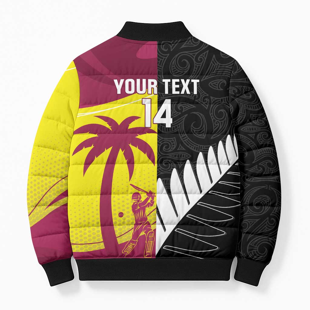 New Zealand and West Indies Cricket Custom Bomber Puffer Jacket Black Cap Windies Together - Wonder Print Shop