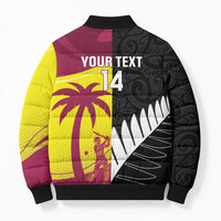 New Zealand and West Indies Cricket Custom Bomber Puffer Jacket Black Cap Windies Together - Wonder Print Shop
