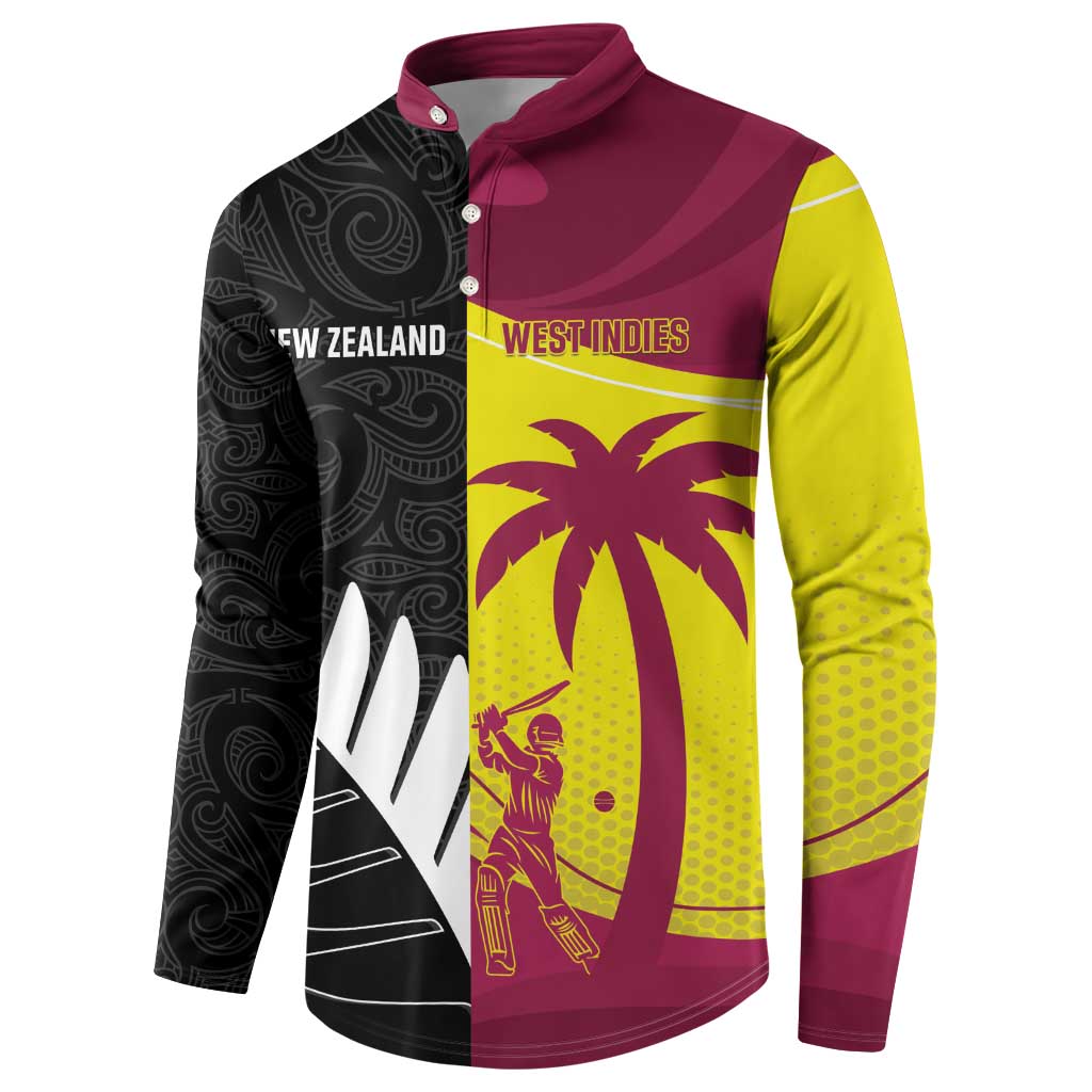 New Zealand and West Indies Cricket Custom Button Sweatshirt Black Cap Windies Together - Wonder Print Shop