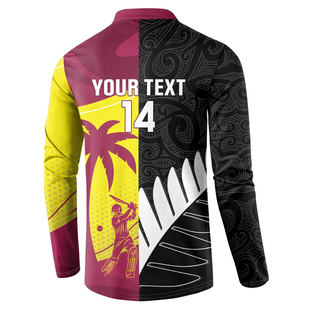 New Zealand and West Indies Cricket Custom Button Sweatshirt Black Cap Windies Together - Wonder Print Shop