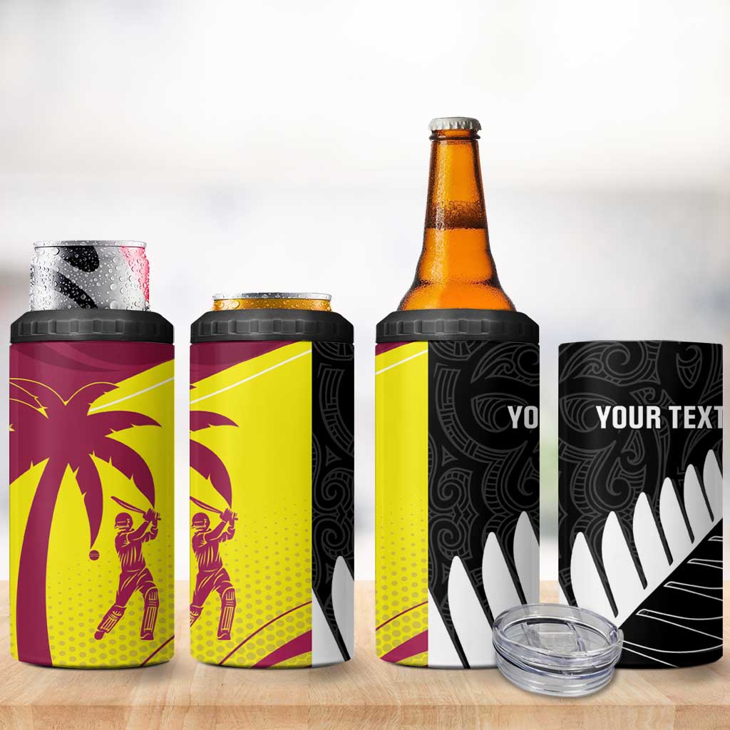 New Zealand and West Indies Cricket Custom 4 in 1 Can Cooler Tumbler Black Cap Windies Together - Wonder Print Shop