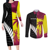 New Zealand and West Indies Cricket Custom Couples Matching Long Sleeve Bodycon Dress and Long Sleeve Button Shirt Black Cap Windies Together - Wonder Print Shop