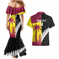 New Zealand and West Indies Cricket Custom Couples Matching Mermaid Dress and Hawaiian Shirt Black Cap Windies Together - Wonder Print Shop