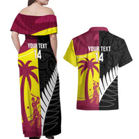 New Zealand and West Indies Cricket Custom Couples Matching Off Shoulder Maxi Dress and Hawaiian Shirt Black Cap Windies Together - Wonder Print Shop
