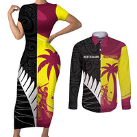 New Zealand and West Indies Cricket Custom Couples Matching Short Sleeve Bodycon Dress and Long Sleeve Button Shirt Black Cap Windies Together - Wonder Print Shop