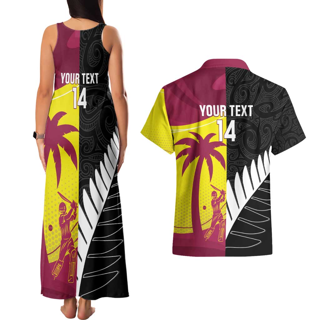 New Zealand and West Indies Cricket Custom Couples Matching Tank Maxi Dress and Hawaiian Shirt Black Cap Windies Together - Wonder Print Shop