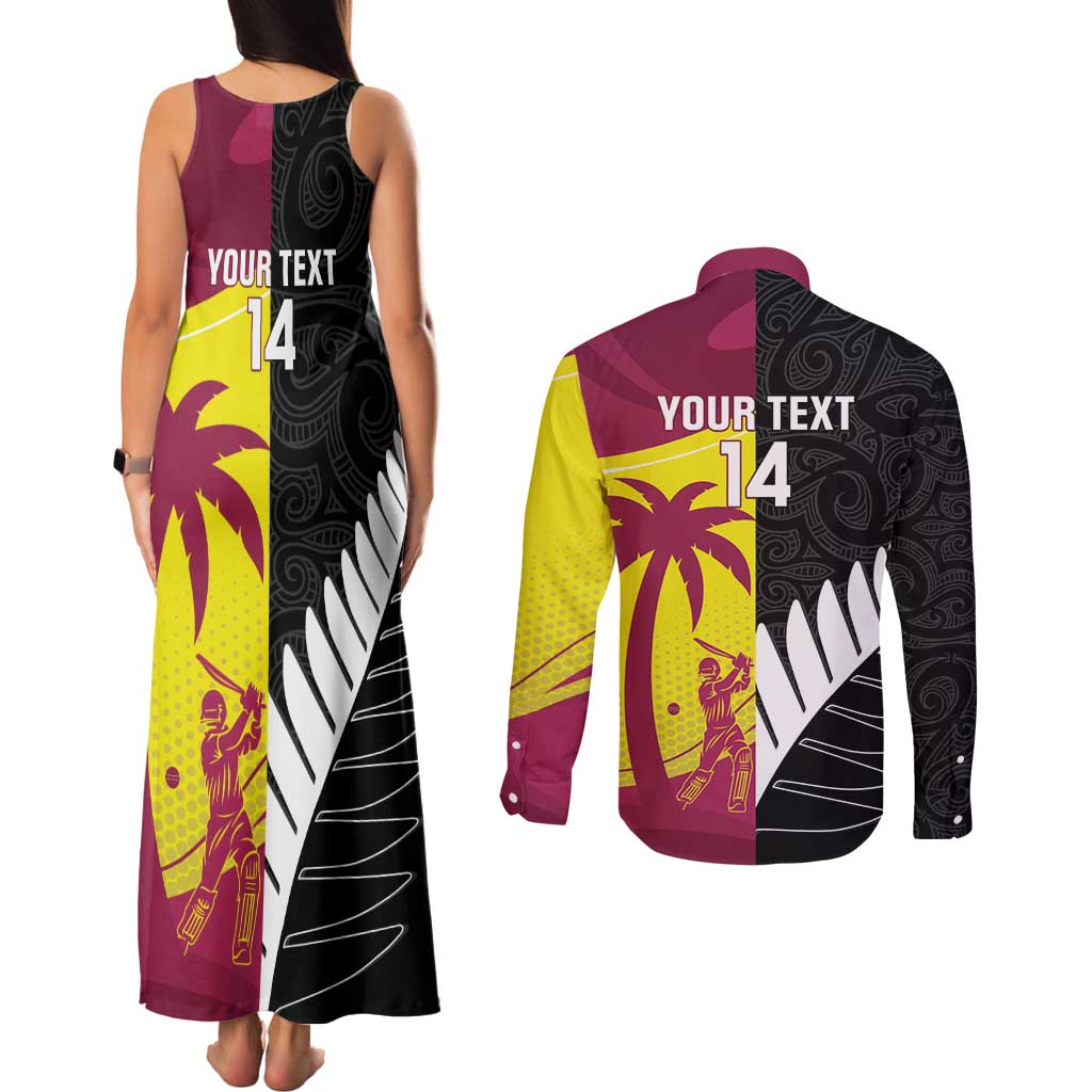 New Zealand and West Indies Cricket Custom Couples Matching Tank Maxi Dress and Long Sleeve Button Shirt Black Cap Windies Together - Wonder Print Shop