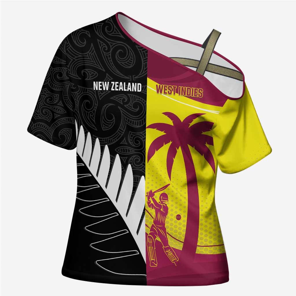 New Zealand and West Indies Cricket Custom Cross Shoulder Shirt Black Cap Windies Together - Wonder Print Shop
