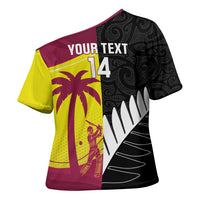 New Zealand and West Indies Cricket Custom Cross Shoulder Shirt Black Cap Windies Together - Wonder Print Shop