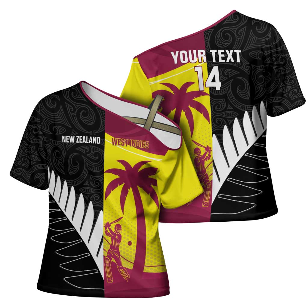 New Zealand and West Indies Cricket Custom Cross Shoulder Shirt Black Cap Windies Together - Wonder Print Shop