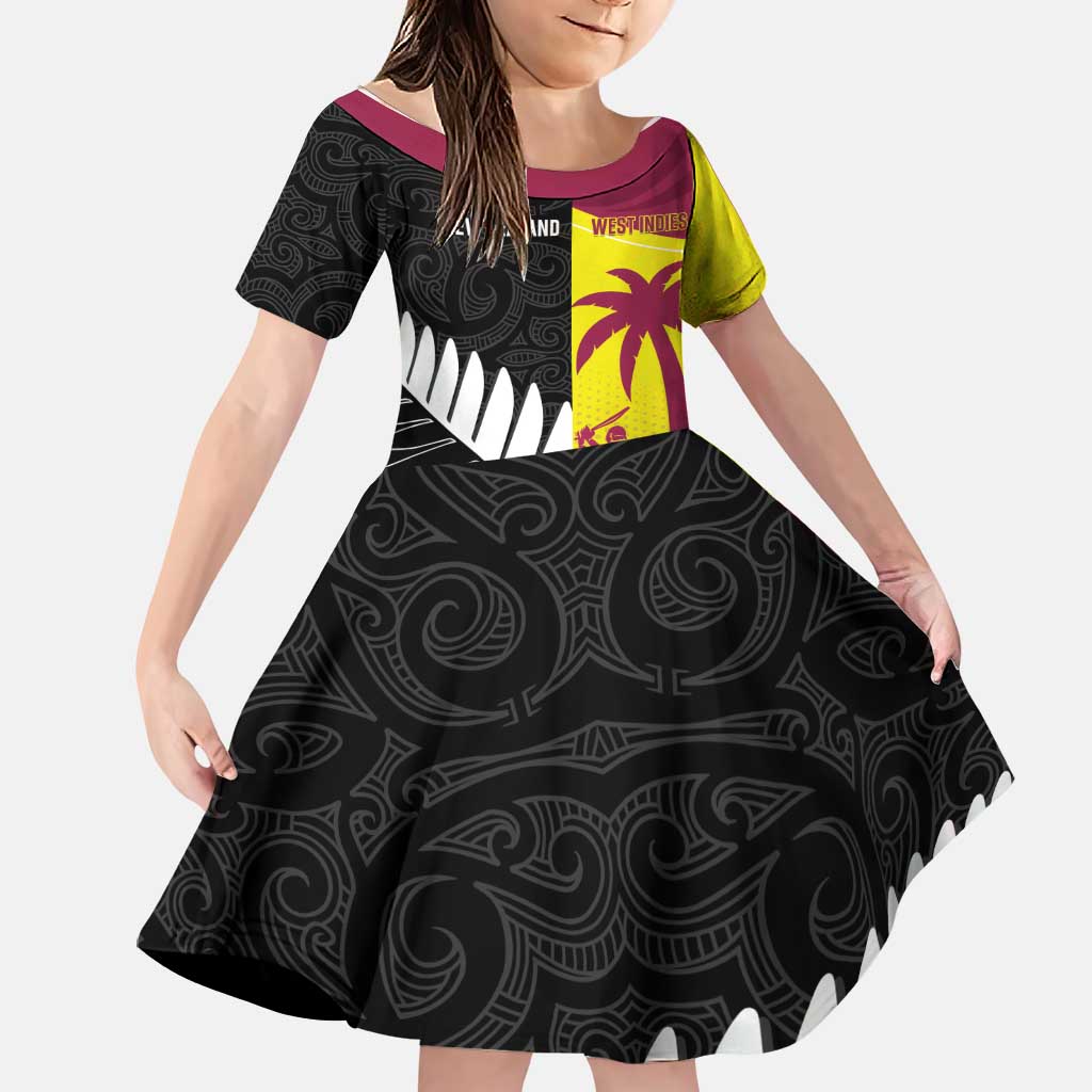 New Zealand and West Indies Cricket Custom Family Matching Mermaid Dress and Hawaiian Shirt Black Cap Windies Together - Wonder Print Shop
