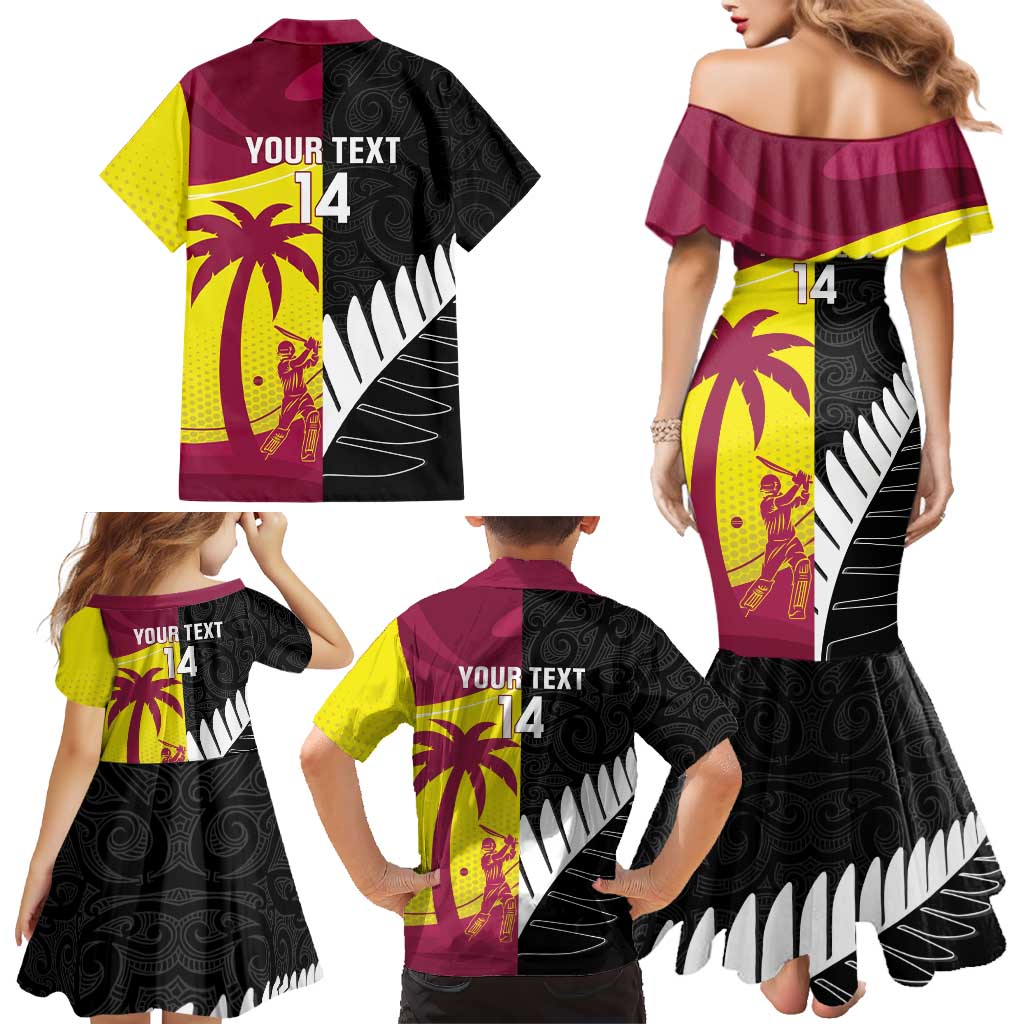 New Zealand and West Indies Cricket Custom Family Matching Mermaid Dress and Hawaiian Shirt Black Cap Windies Together - Wonder Print Shop