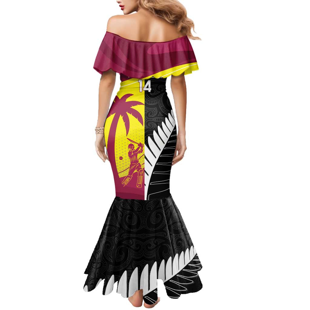 New Zealand and West Indies Cricket Custom Family Matching Mermaid Dress and Hawaiian Shirt Black Cap Windies Together - Wonder Print Shop