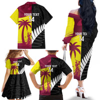 New Zealand and West Indies Cricket Custom Family Matching Off The Shoulder Long Sleeve Dress and Hawaiian Shirt Black Cap Windies Together - Wonder Print Shop