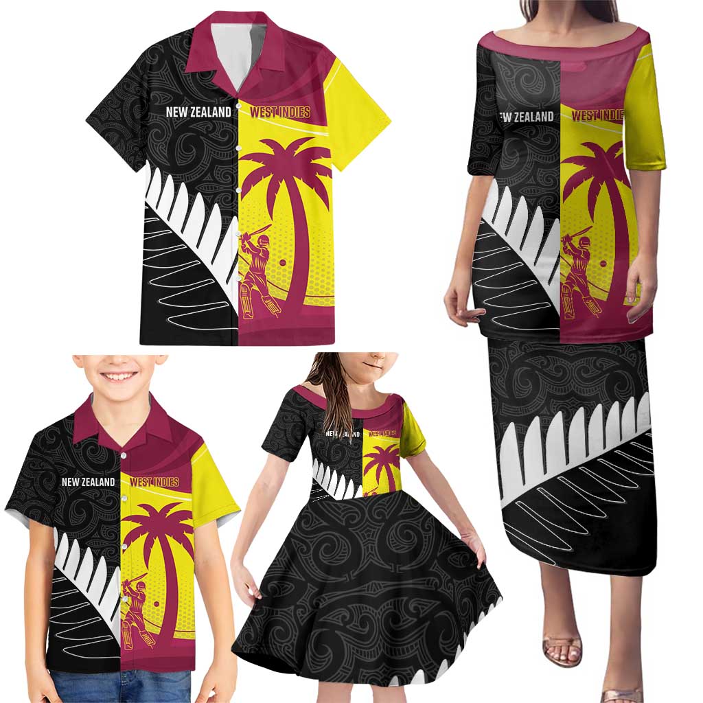 New Zealand and West Indies Cricket Custom Family Matching Puletasi and Hawaiian Shirt Black Cap Windies Together - Wonder Print Shop