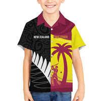 New Zealand and West Indies Cricket Custom Family Matching Short Sleeve Bodycon Dress and Hawaiian Shirt Black Cap Windies Together - Wonder Print Shop