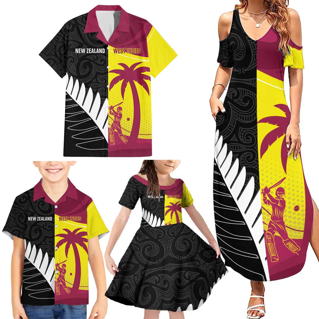 New Zealand and West Indies Cricket Custom Family Matching Summer Maxi Dress and Hawaiian Shirt Black Cap Windies Together - Wonder Print Shop