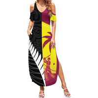 New Zealand and West Indies Cricket Custom Family Matching Summer Maxi Dress and Hawaiian Shirt Black Cap Windies Together - Wonder Print Shop