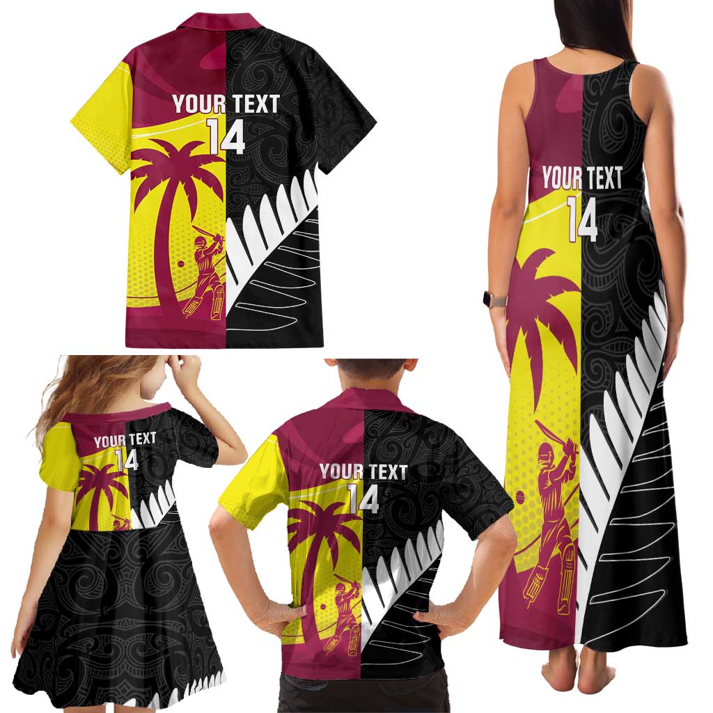New Zealand and West Indies Cricket Custom Family Matching Tank Maxi Dress and Hawaiian Shirt Black Cap Windies Together - Wonder Print Shop