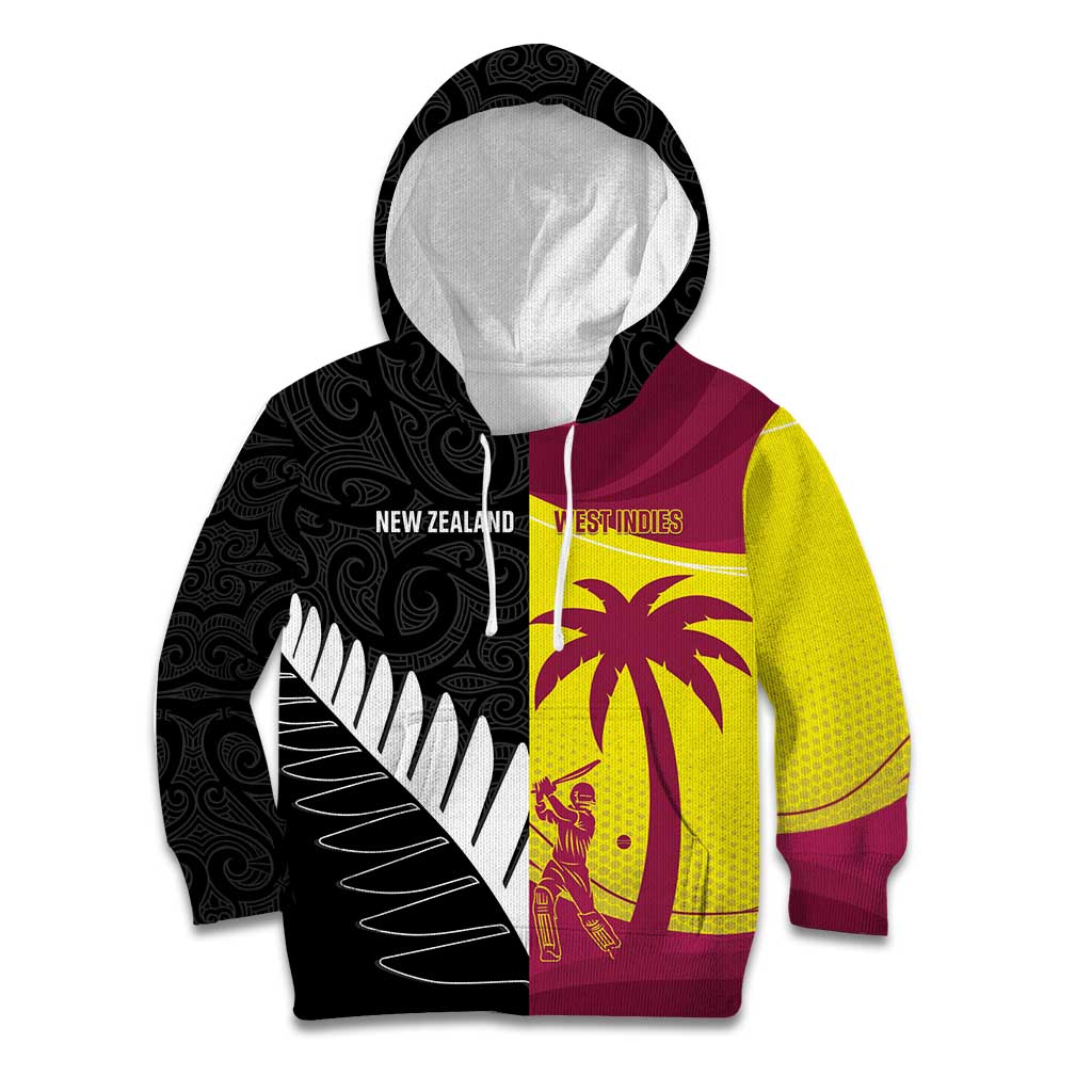New Zealand and West Indies Cricket Custom Kid Hoodie Black Cap Windies Together - Wonder Print Shop