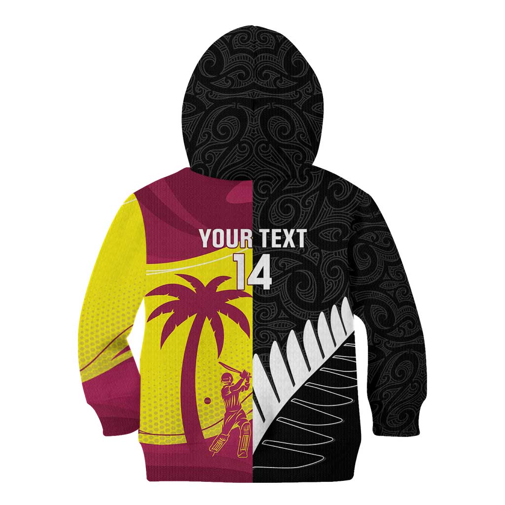 New Zealand and West Indies Cricket Custom Kid Hoodie Black Cap Windies Together - Wonder Print Shop