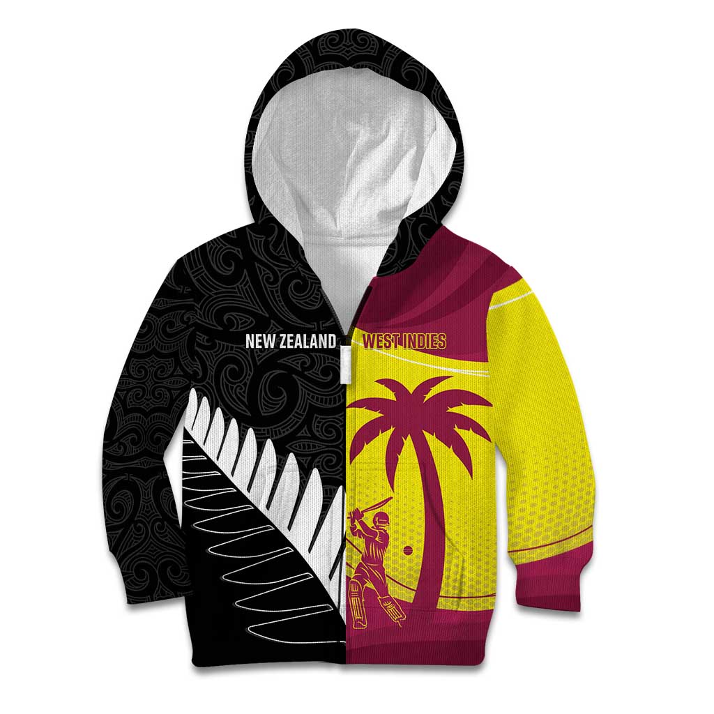 New Zealand and West Indies Cricket Custom Kid Hoodie Black Cap Windies Together - Wonder Print Shop