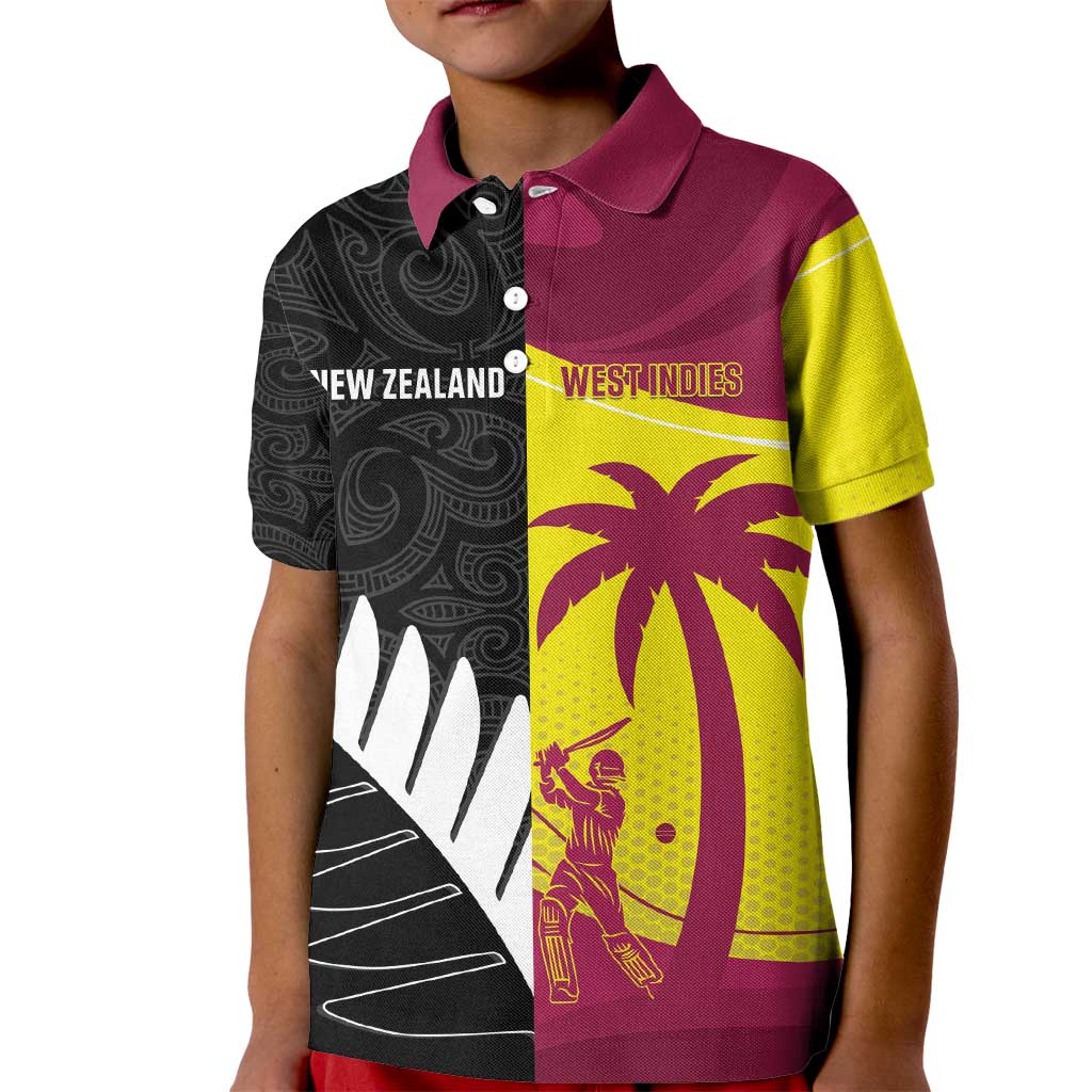 New Zealand and West Indies Cricket Custom Kid Polo Shirt Black Cap Windies Together - Wonder Print Shop