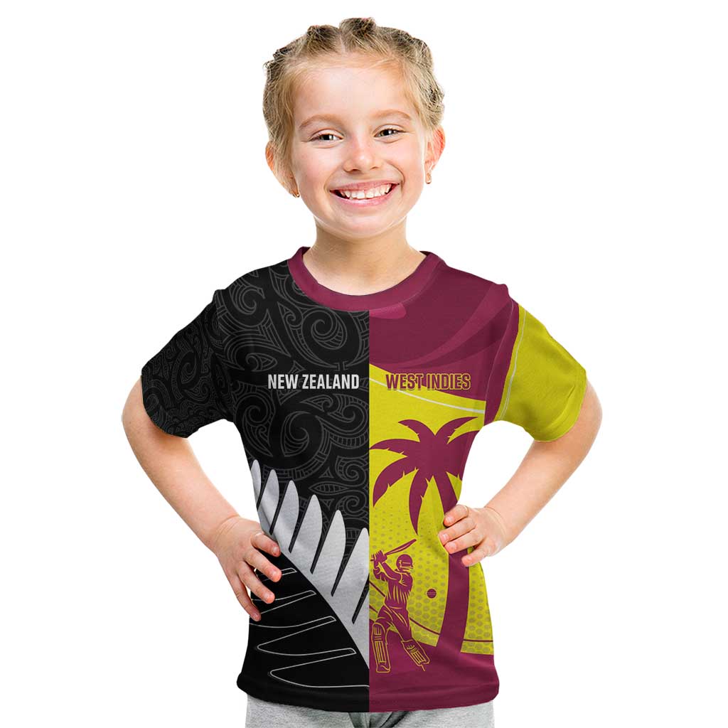 New Zealand and West Indies Cricket Custom Kid T Shirt Black Cap Windies Together - Wonder Print Shop