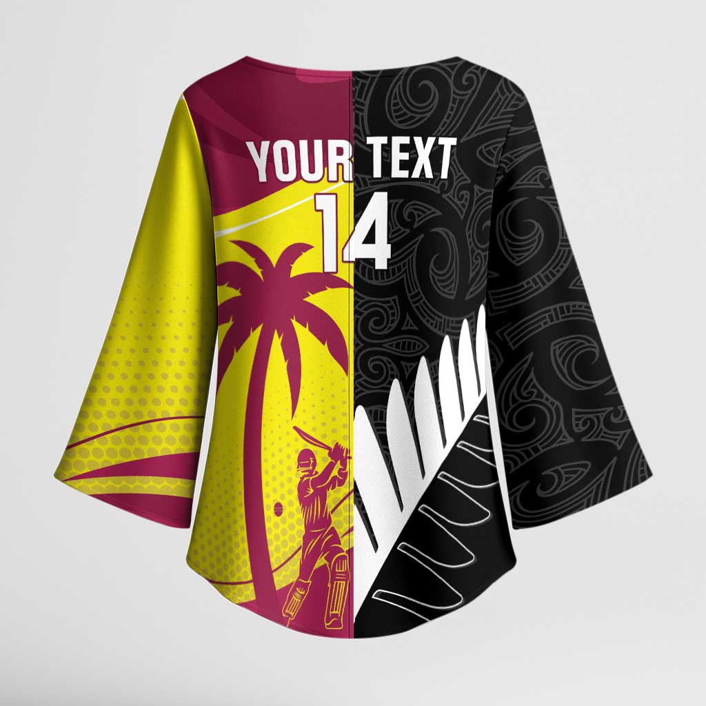 New Zealand and West Indies Cricket Custom Kimono Sleeve Blouse Black Cap Windies Together - Wonder Print Shop
