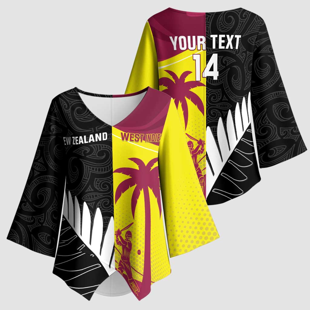 New Zealand and West Indies Cricket Custom Kimono Sleeve Blouse Black Cap Windies Together - Wonder Print Shop