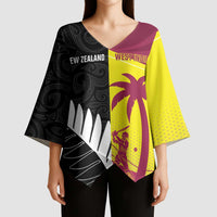 New Zealand and West Indies Cricket Custom Kimono Sleeve Blouse Black Cap Windies Together - Wonder Print Shop