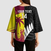New Zealand and West Indies Cricket Custom Kimono Sleeve Blouse Black Cap Windies Together - Wonder Print Shop