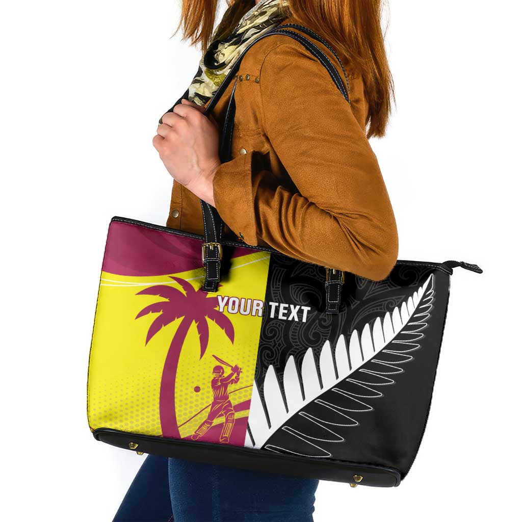 New Zealand and West Indies Cricket Custom Leather Tote Bag Black Cap Windies Together - Wonder Print Shop