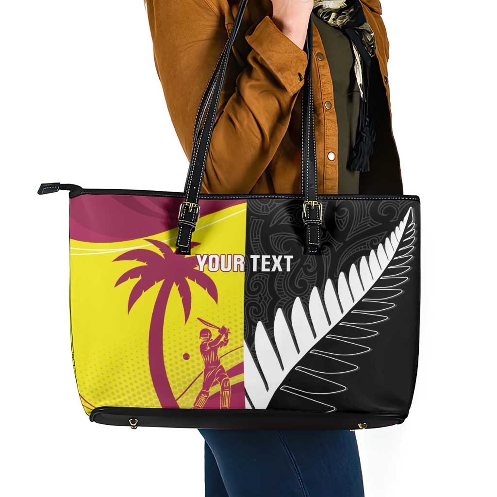 New Zealand and West Indies Cricket Custom Leather Tote Bag Black Cap Windies Together - Wonder Print Shop