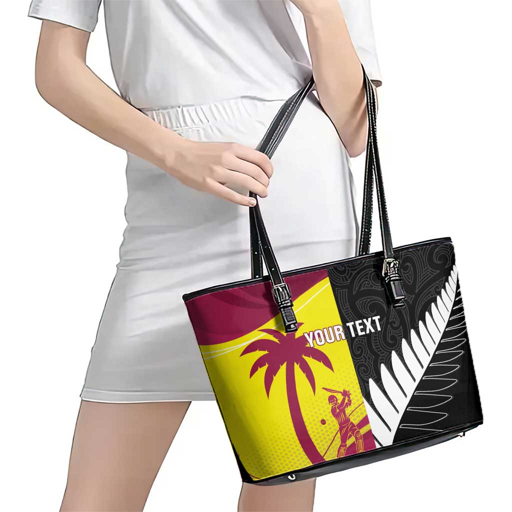 New Zealand and West Indies Cricket Custom Leather Tote Bag Black Cap Windies Together - Wonder Print Shop