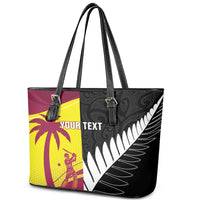New Zealand and West Indies Cricket Custom Leather Tote Bag Black Cap Windies Together - Wonder Print Shop
