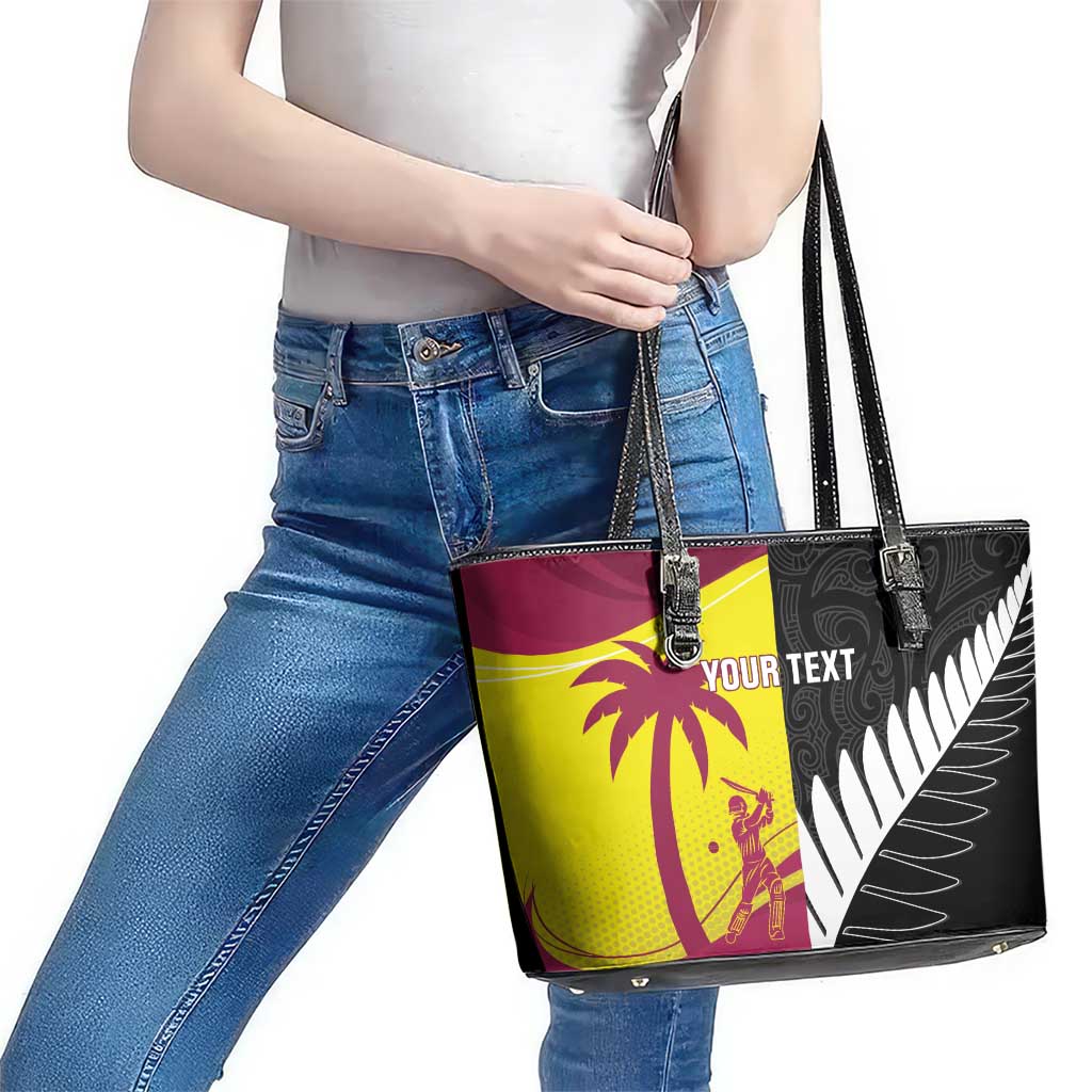 New Zealand and West Indies Cricket Custom Leather Tote Bag Black Cap Windies Together - Wonder Print Shop