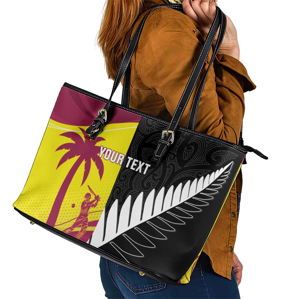 New Zealand and West Indies Cricket Custom Leather Tote Bag Black Cap Windies Together - Wonder Print Shop