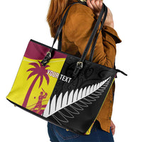 New Zealand and West Indies Cricket Custom Leather Tote Bag Black Cap Windies Together - Wonder Print Shop