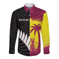 New Zealand and West Indies Cricket Custom Long Sleeve Button Shirt Black Cap Windies Together - Wonder Print Shop