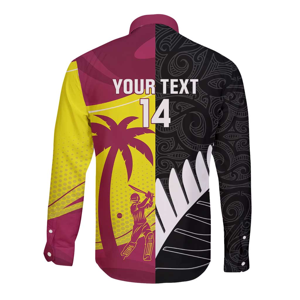 New Zealand and West Indies Cricket Custom Long Sleeve Button Shirt Black Cap Windies Together - Wonder Print Shop