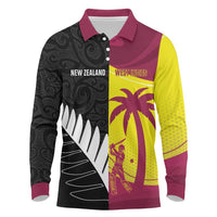 New Zealand and West Indies Cricket Custom Long Sleeve Polo Shirt Black Cap Windies Together - Wonder Print Shop